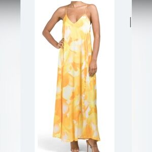 Nicole Miller Yellow and White Floral Print Slip Dress